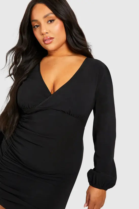 boohoo Plus Ruched Mini Bengaline Dress