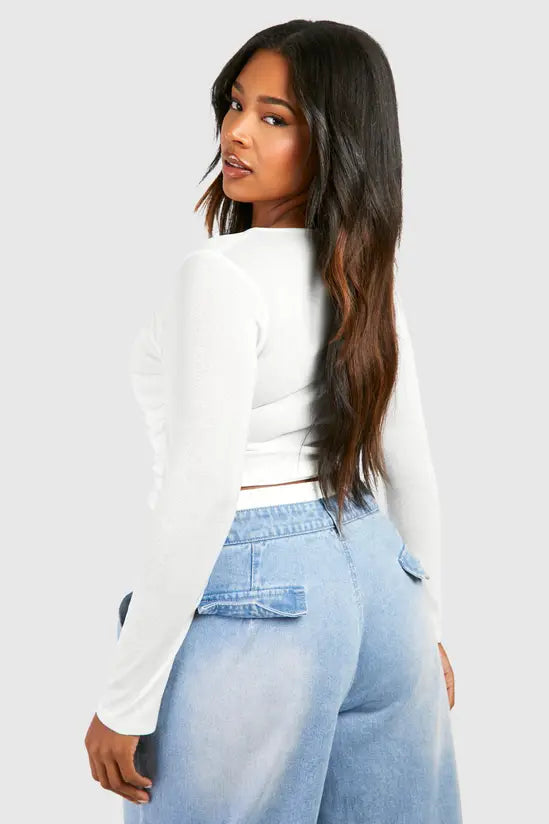 boohoo Plus Sheer Ruched Slash Neck Top