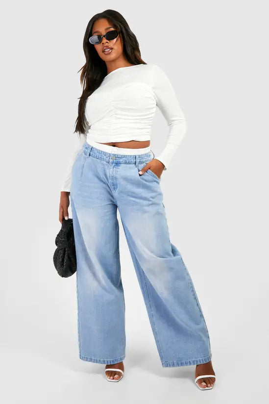 boohoo Plus Sheer Ruched Slash Neck Top