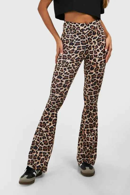 Boohoo Leopard High Waist Basic Fit & Flare Trouser