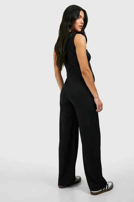 boohoo Maternity Rib Sleeveless Knot Detail Lounge Jumpsuit