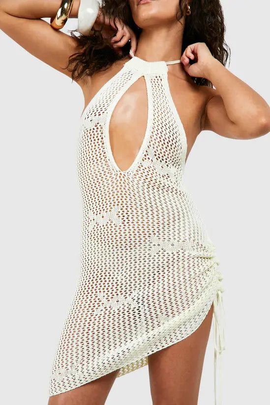 boohoo Petite Crochet Keyhole Mini Beach Dress
