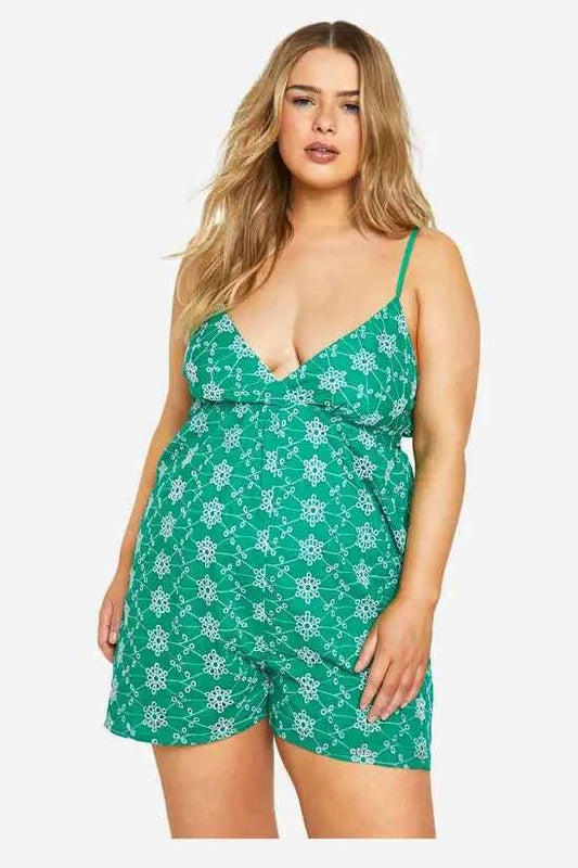 boohoo Plus Broderie Contrast Playsuit