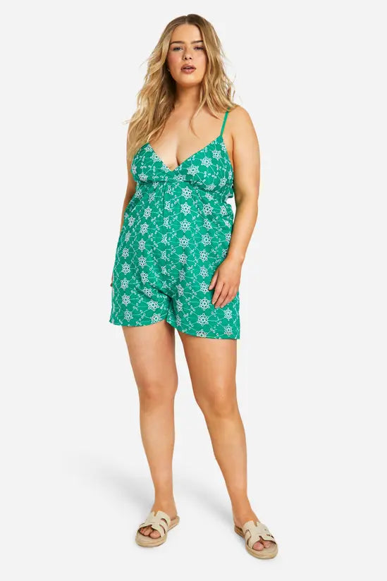 boohoo Plus Broderie Contrast Playsuit