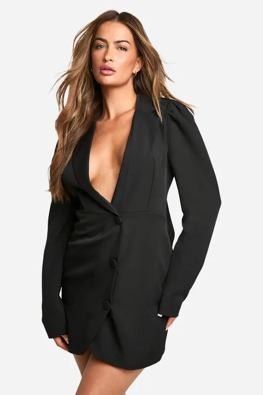 boohoo Puff Sleeve Bow Back Tailored Blazer Dress