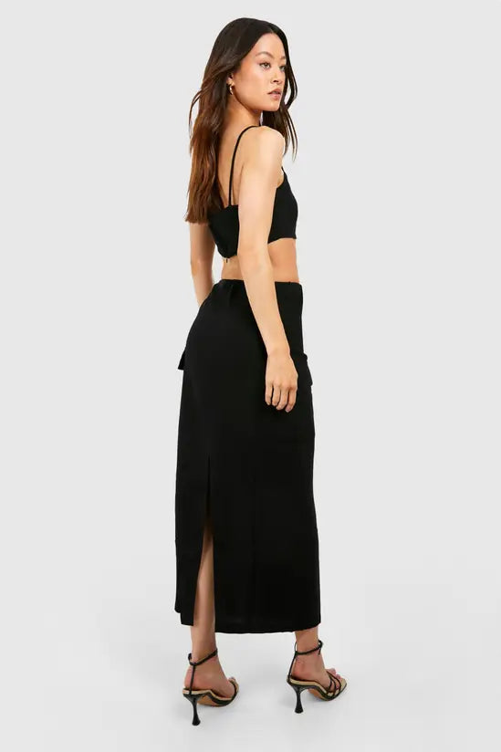 boohoo Tall Linen Look Pocket Midaxi Skirt
