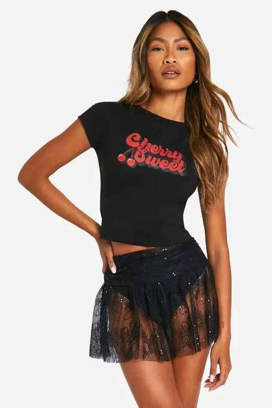 Boohoo - Cherry Sweet Printed Cap Sleeve Baby Tee