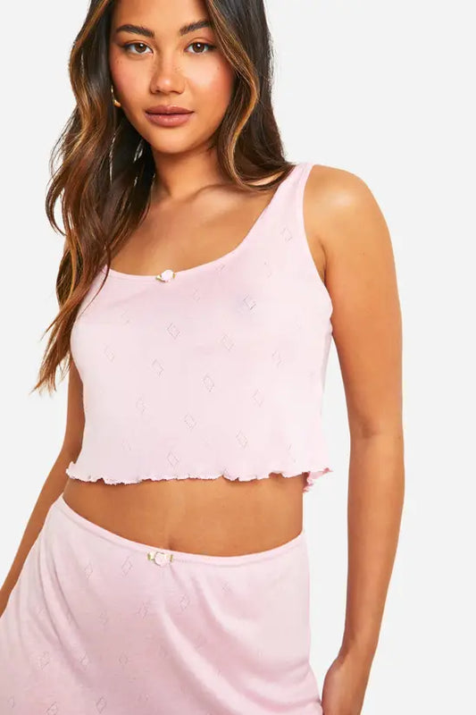 boohoo Pointelle Rose Detail Scoop Vest