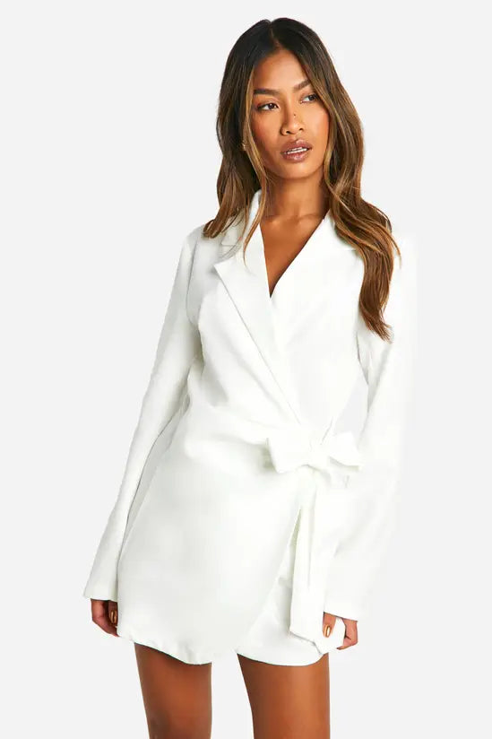 boohoo Wrap Drape Front Tailored Blazer Dress