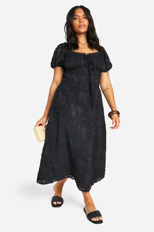 boohoo Plus Burnout Milkmaid Midi Dress