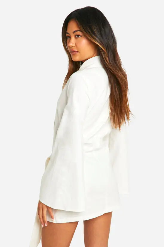 boohoo Linen Look Wrap Shirt Dress