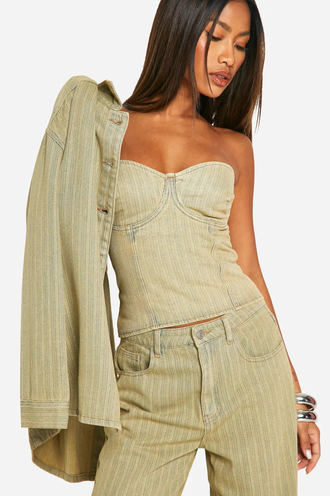 boohoo Tinted Wash Denim Corset