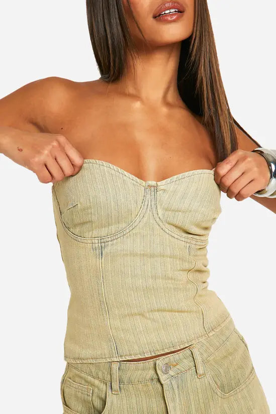 boohoo Tinted Wash Denim Corset