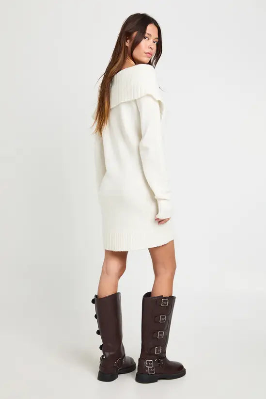 boohoo Soft Knit Oversized Collar Off The Shoulder Jumper Dress