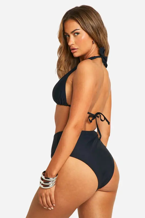 boohoo Tummy Control Halterneck Triangle Bikini Top & High Waisted Bikini Bottoms Set