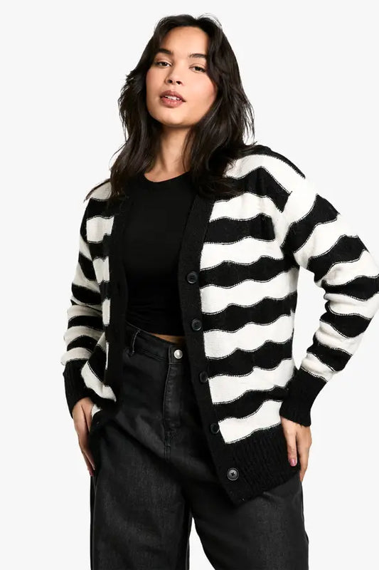 boohoo Plus Stripe Oversized Knitted Cardigan