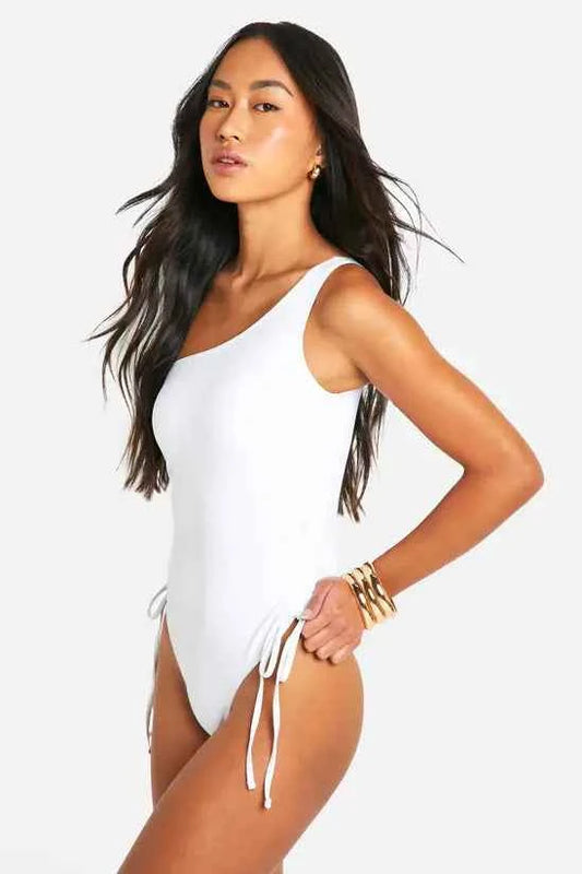boohoo One Shoulder Ruched Sides Swimsuit