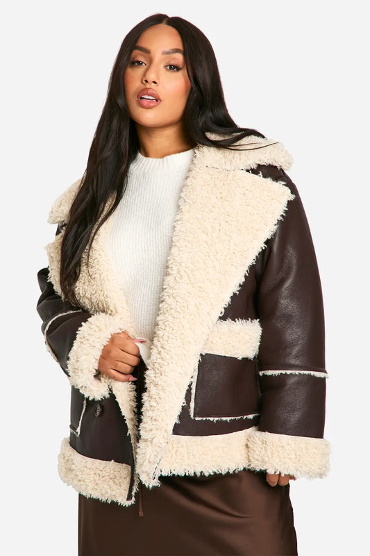 Boohoo - Plus Borg Trim Jacket