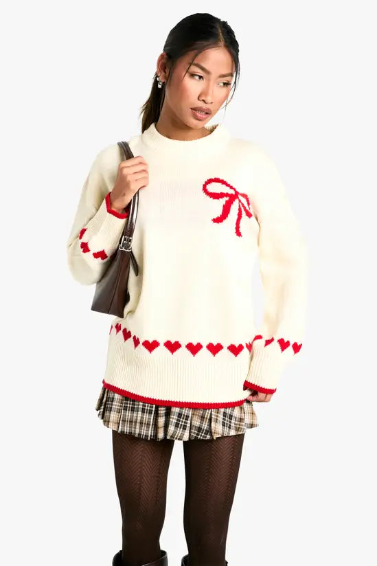 boohoo Oversized Heart & Bow Jumper