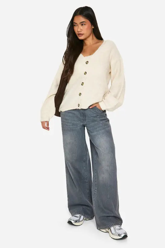 boohoo Slouchy Cardigan And Bralet Borg Knit Co-ord