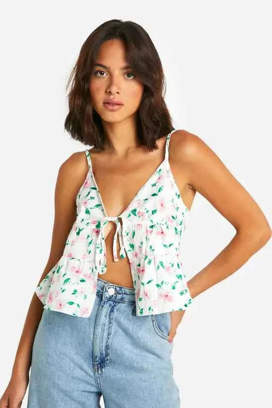 boohoo Floral Tie Front Cami