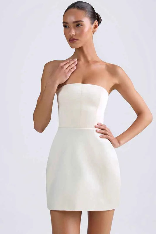 Ohpolly - Bandeau Structured Tulip Mini Dress in Ivory