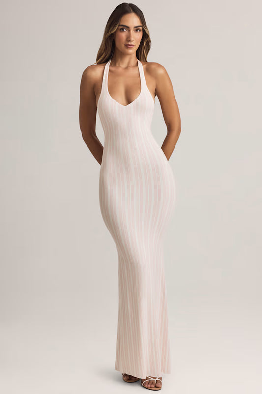 Ohpolly - Modal Halterneck Maxi Dress in Stripe Print