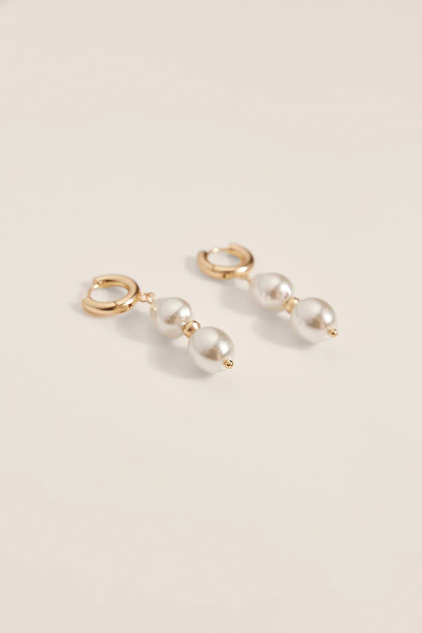 Hanging Pearlrow Earrings White/Gold