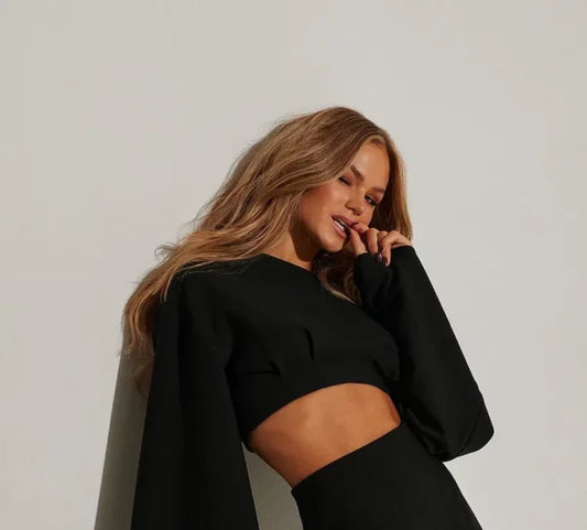 Wide Sleeve Cropped Top Black
