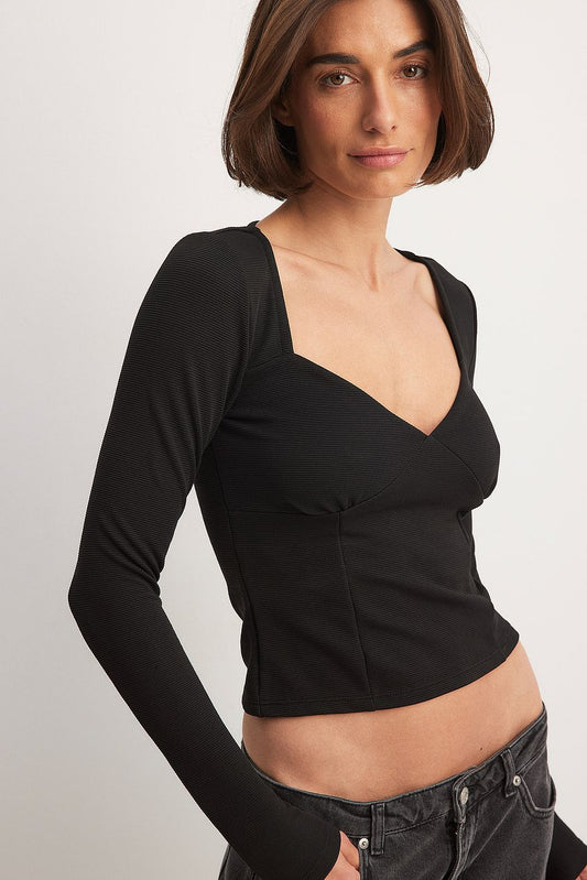 Heart Neckline Long Sleeve Top