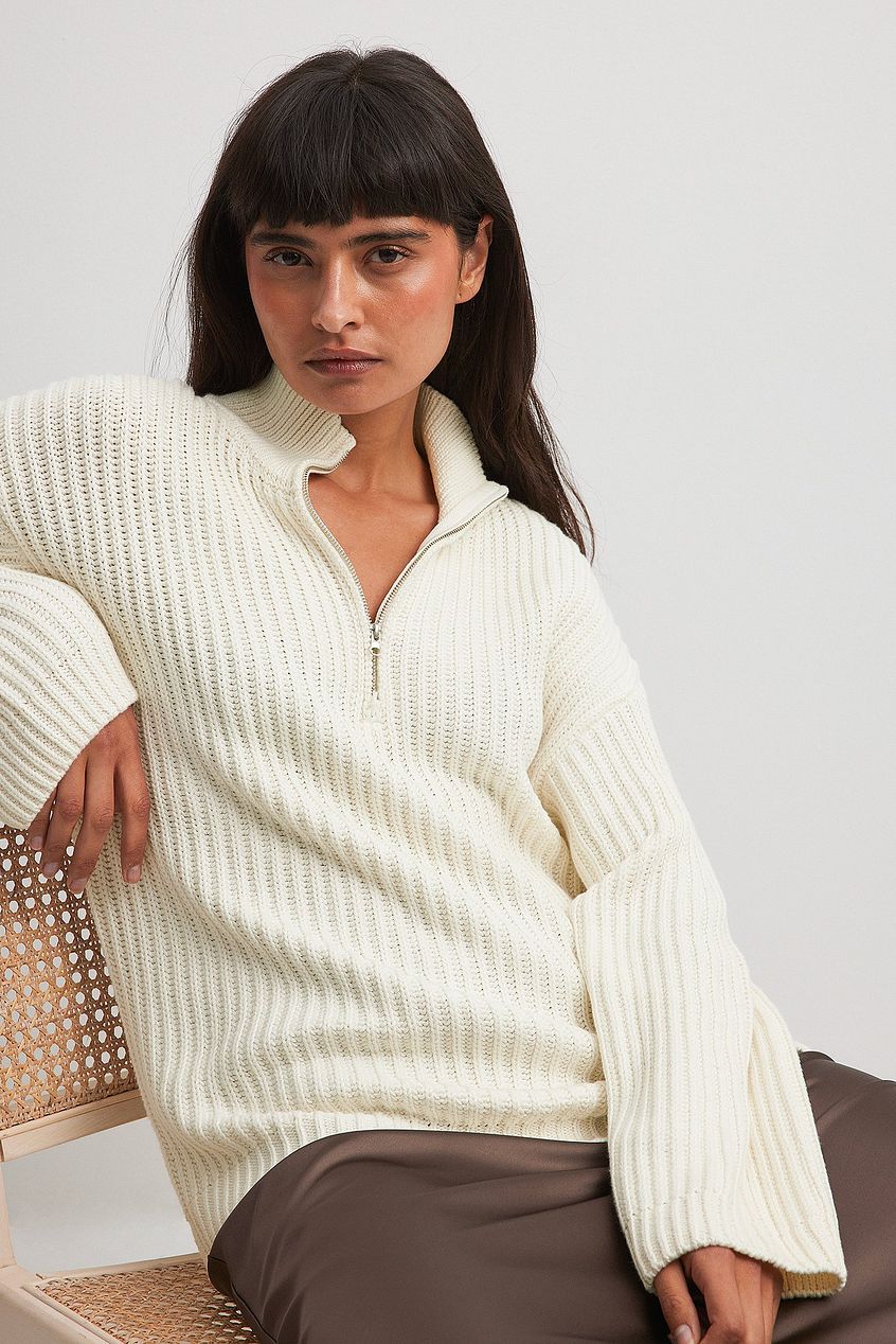 High Neck Zipped Knitted Sweater