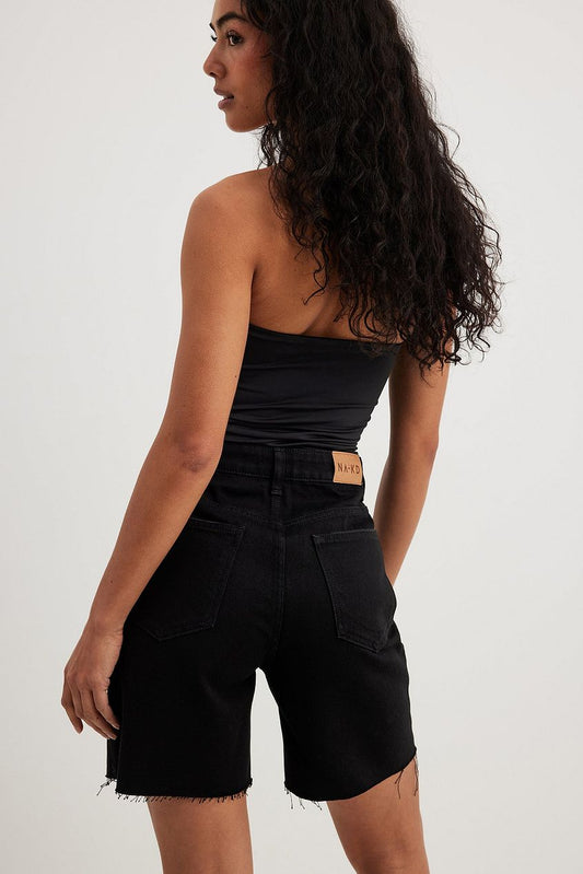 High Waist Raw Hem Denim Shorts