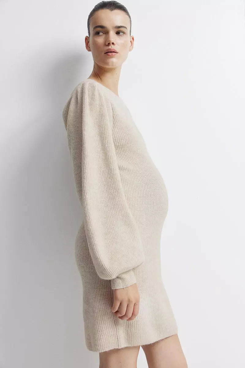 H&M - MAMA Balloon-sleeved rib-knit dress