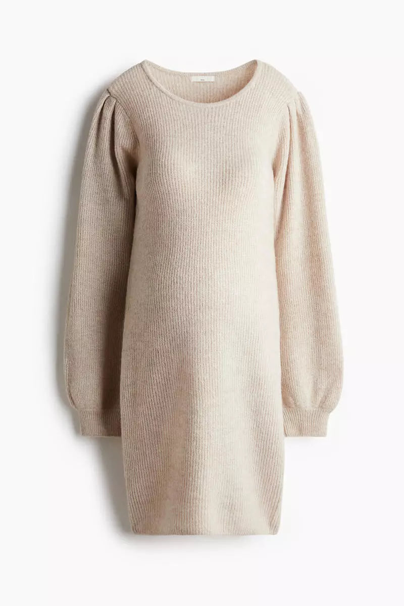 H&M - MAMA Balloon-sleeved rib-knit dress