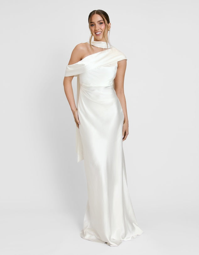Six Stories Bridesmaids satin drape one shoulder dress