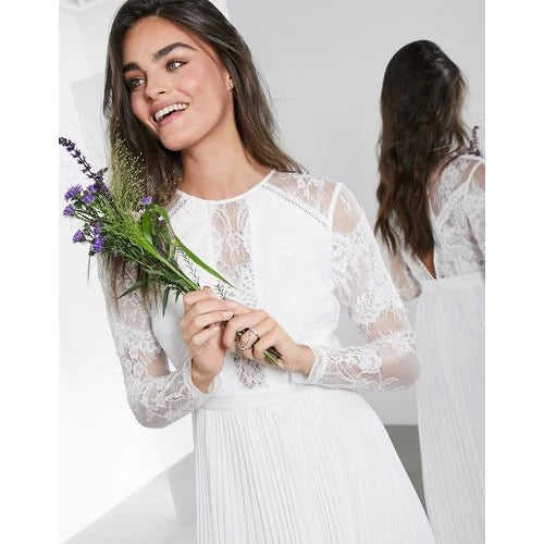 Iris Long Sleeve Lace Bodice Maxi Wedding Dress