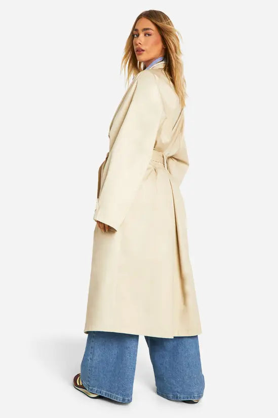 Boohoo Oversized Double Breast Belted Cinched Back Trench Coat