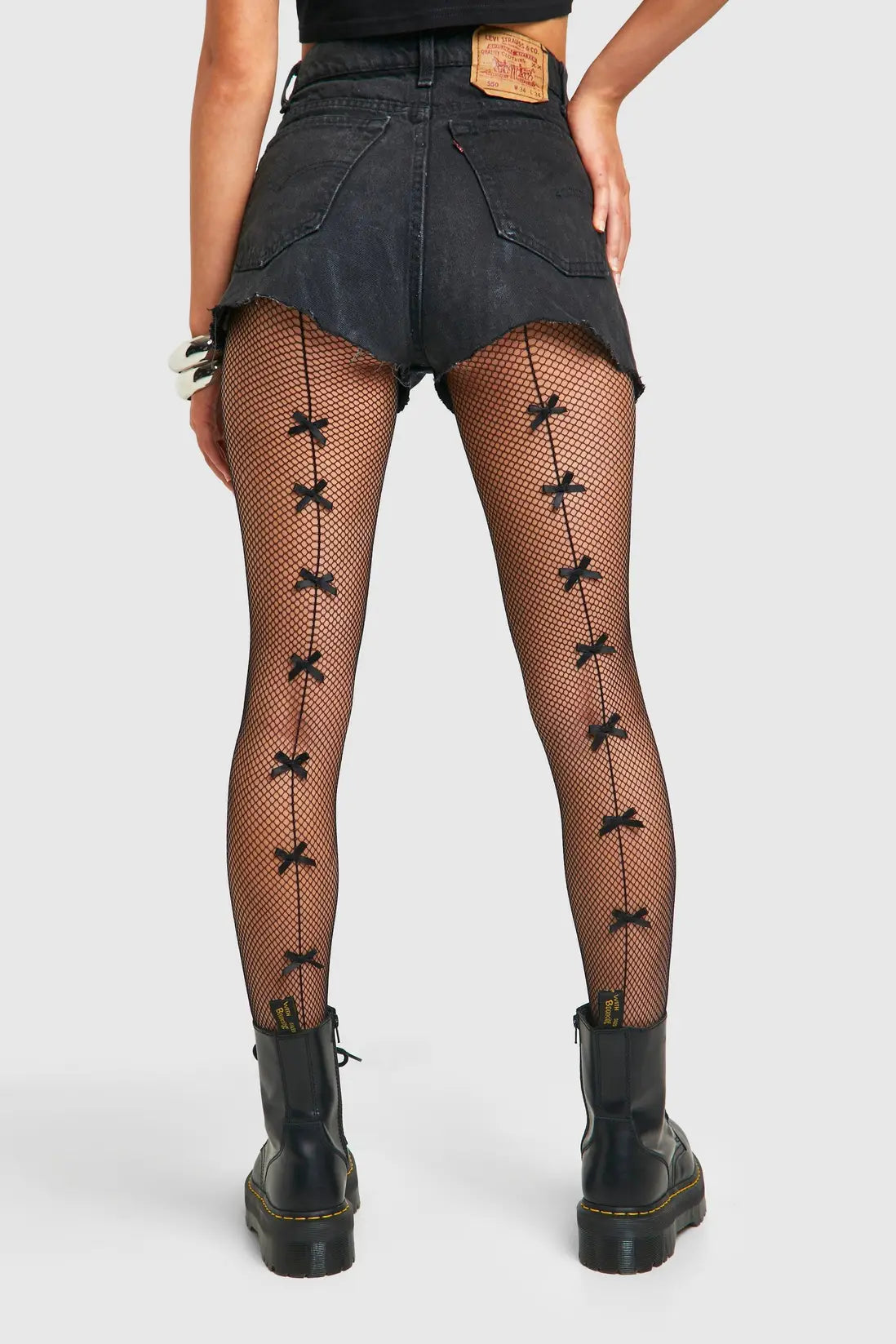 boohoo Bow Seam Detail Fishnet Tights
