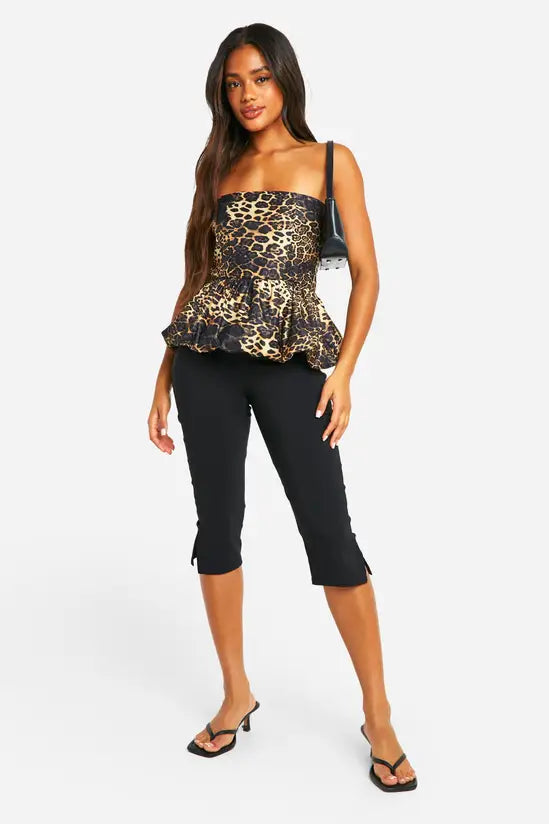 boohoo Woven Puff Ball Leopard Peplum Top