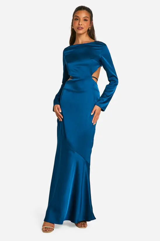 boohoo Satin Tie Back Maxi Dress