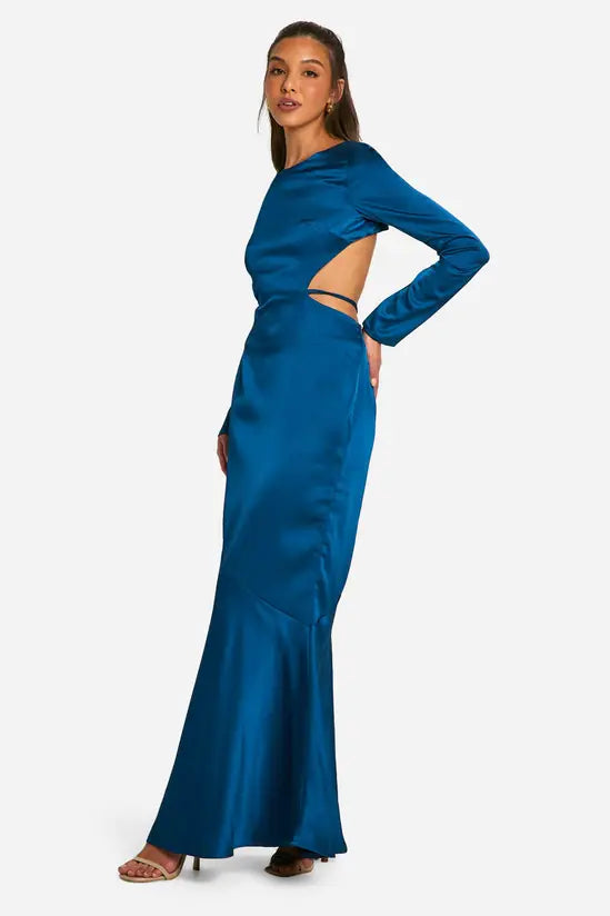 boohoo Satin Tie Back Maxi Dress