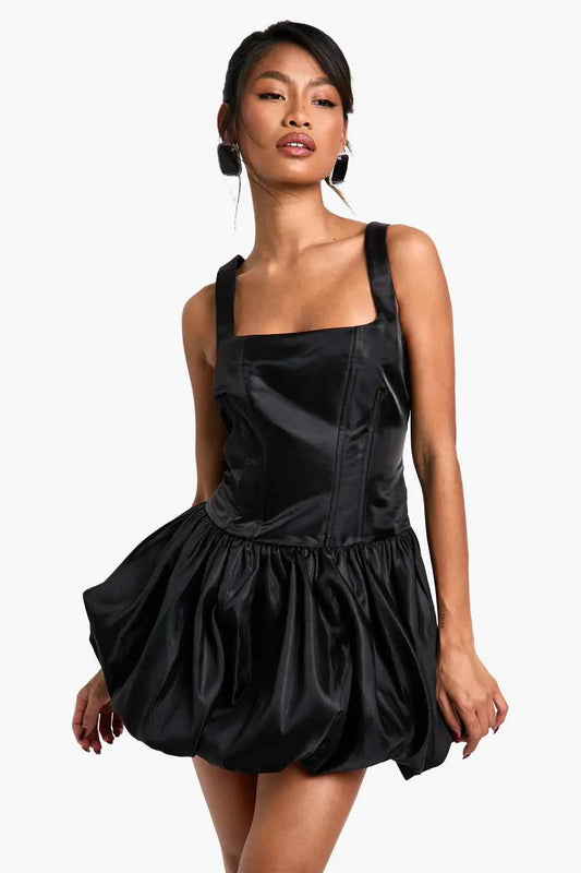 boohoo Taffeta Bubble Hem Lace Up Mini Dress