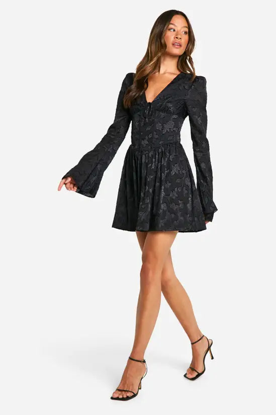 boohoo Tall Burnout Floral Corset Detail Skater Dress