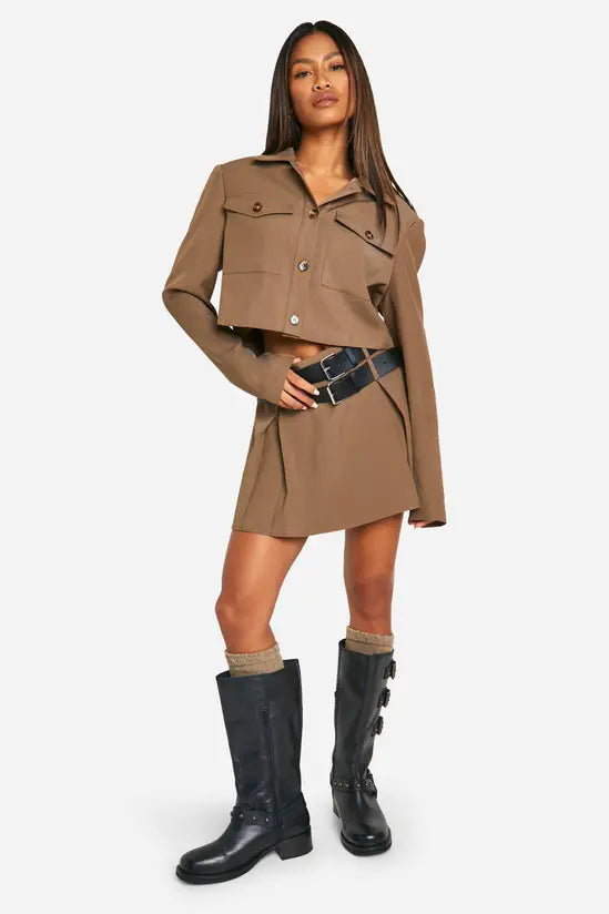 boohoo Utility Belted Pleated Mini Skirt