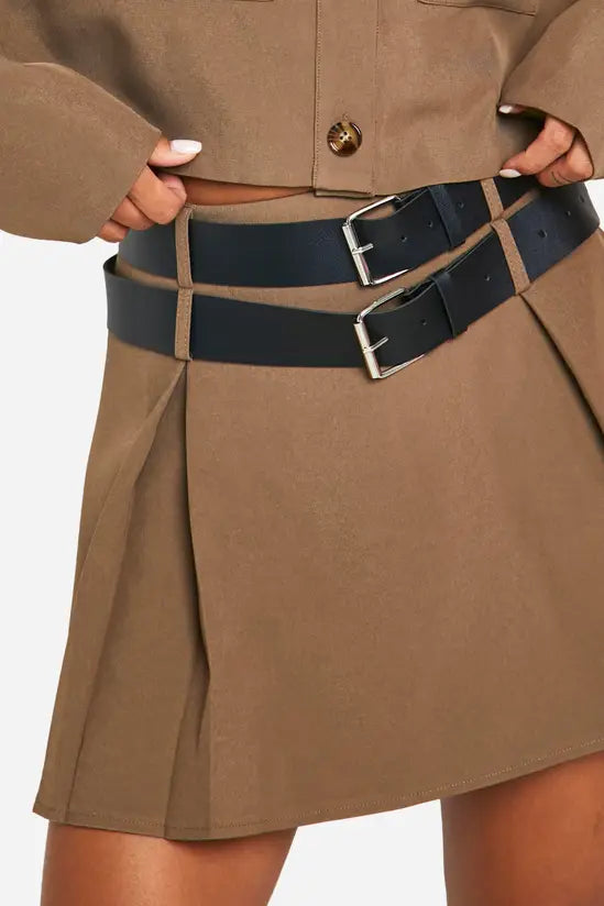 boohoo Utility Belted Pleated Mini Skirt