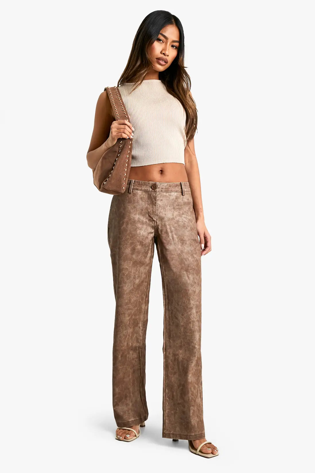boohoo Low Rise Washed Pu Straight Leg Trouser
