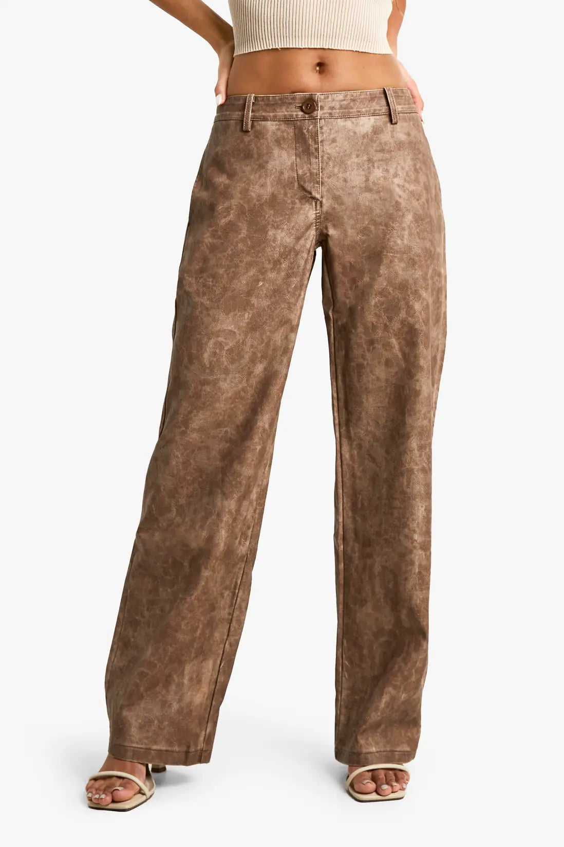 boohoo Low Rise Washed Pu Straight Leg Trouser