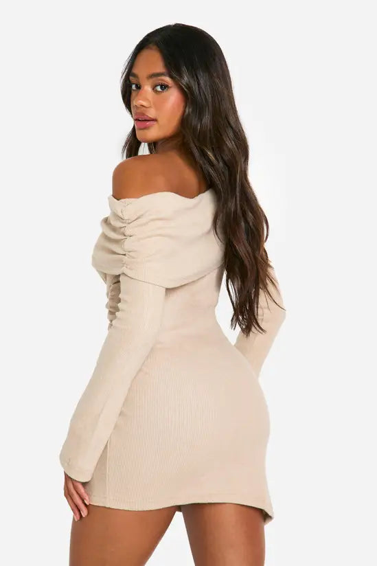 boohoo Brushed Rib Mini Long Sleeve Dress