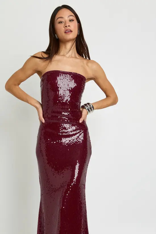 boohoo Tall Sequin Bandeau Maxi Dress