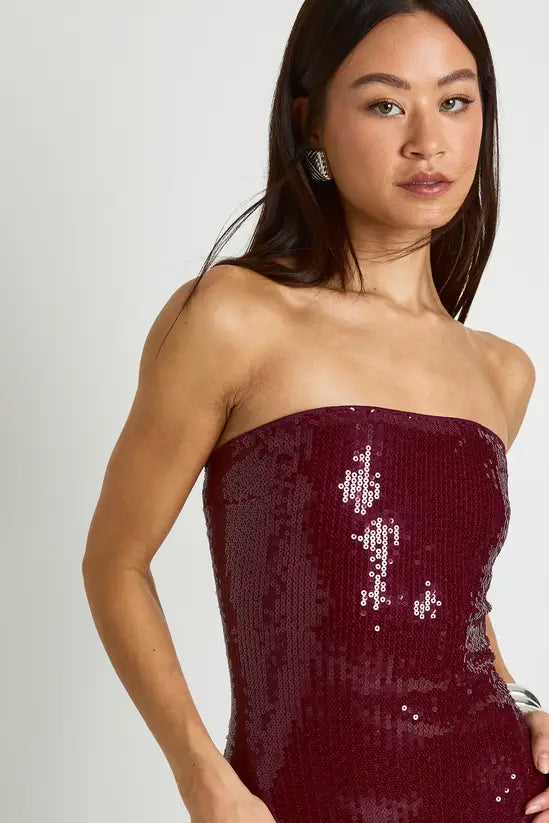 boohoo Tall Sequin Bandeau Maxi Dress